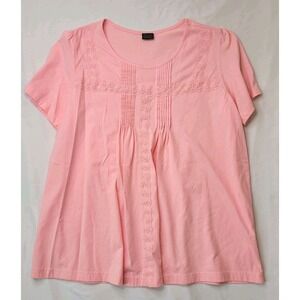 Salon Studio Women's Short Sleeve Top Shirt Size XL Pink Lace Cottage Core Pleat